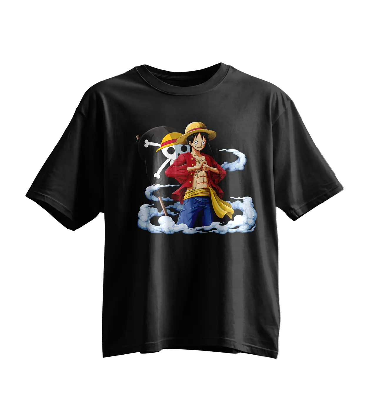One Piece Oversized Tee · Black · Luffy Flag
