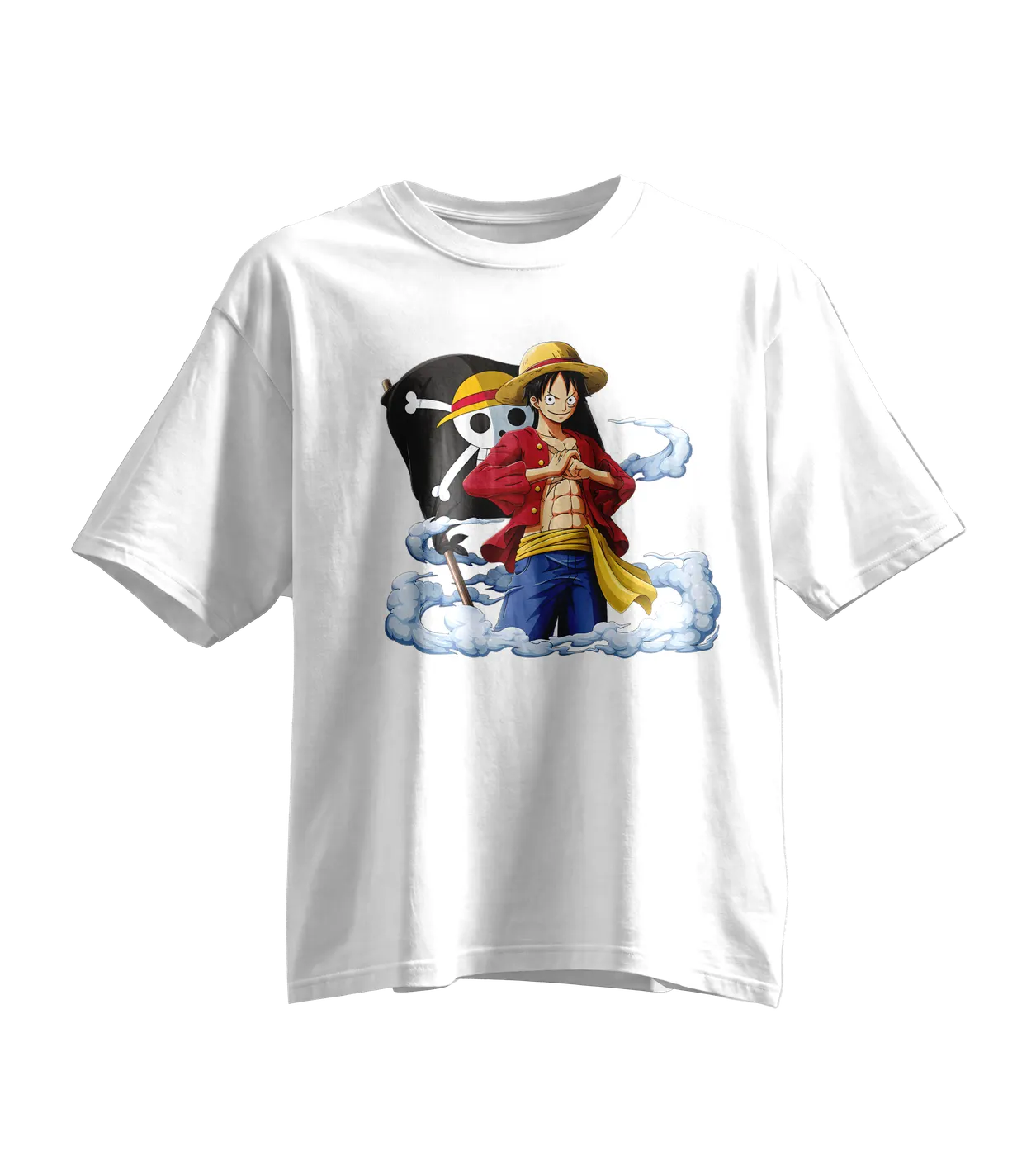 One Piece Oversized Tee · White · Luffy Flag